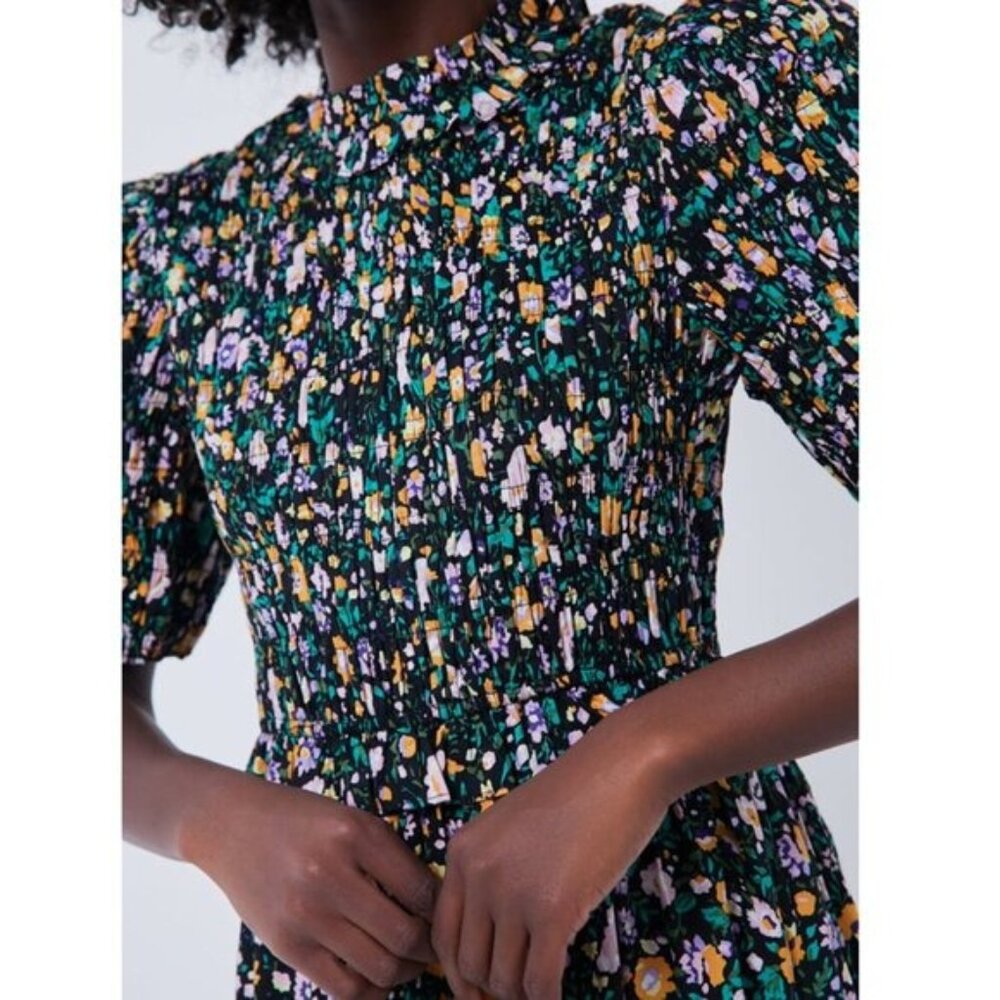 Hyacinth House | NEW Black Multi Floral Smocked Samantha Midi Dress Size L - Picture 4 of 13